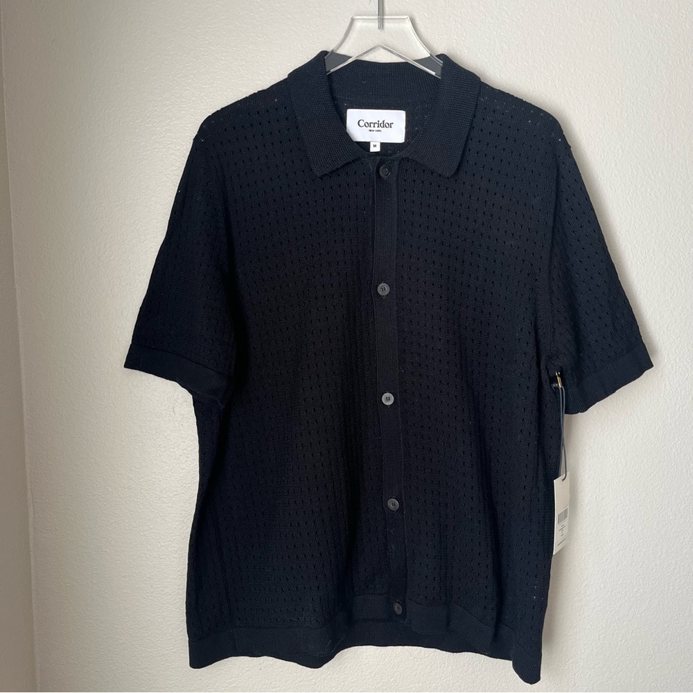 Corridor Black Pointelle Buttondown Cotton Women's Top Size Medium New with Tags